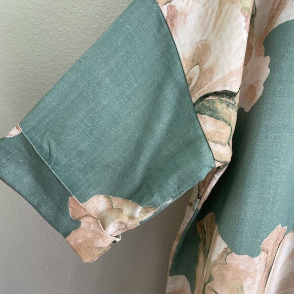 Soft Surroundings XL Fleur Top Teal Beige 3/4 Sleeve Lyocell Linen Floral Shirt - Picture 10 of 11
